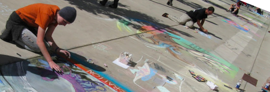 Celebrating imagination at the What If...Festival of Innovation and Imagination ! .....................young adults creating sidewalk images of 